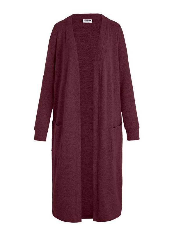 NOISY MAY Long Sleeved Long Cardigan Wine L/UK12